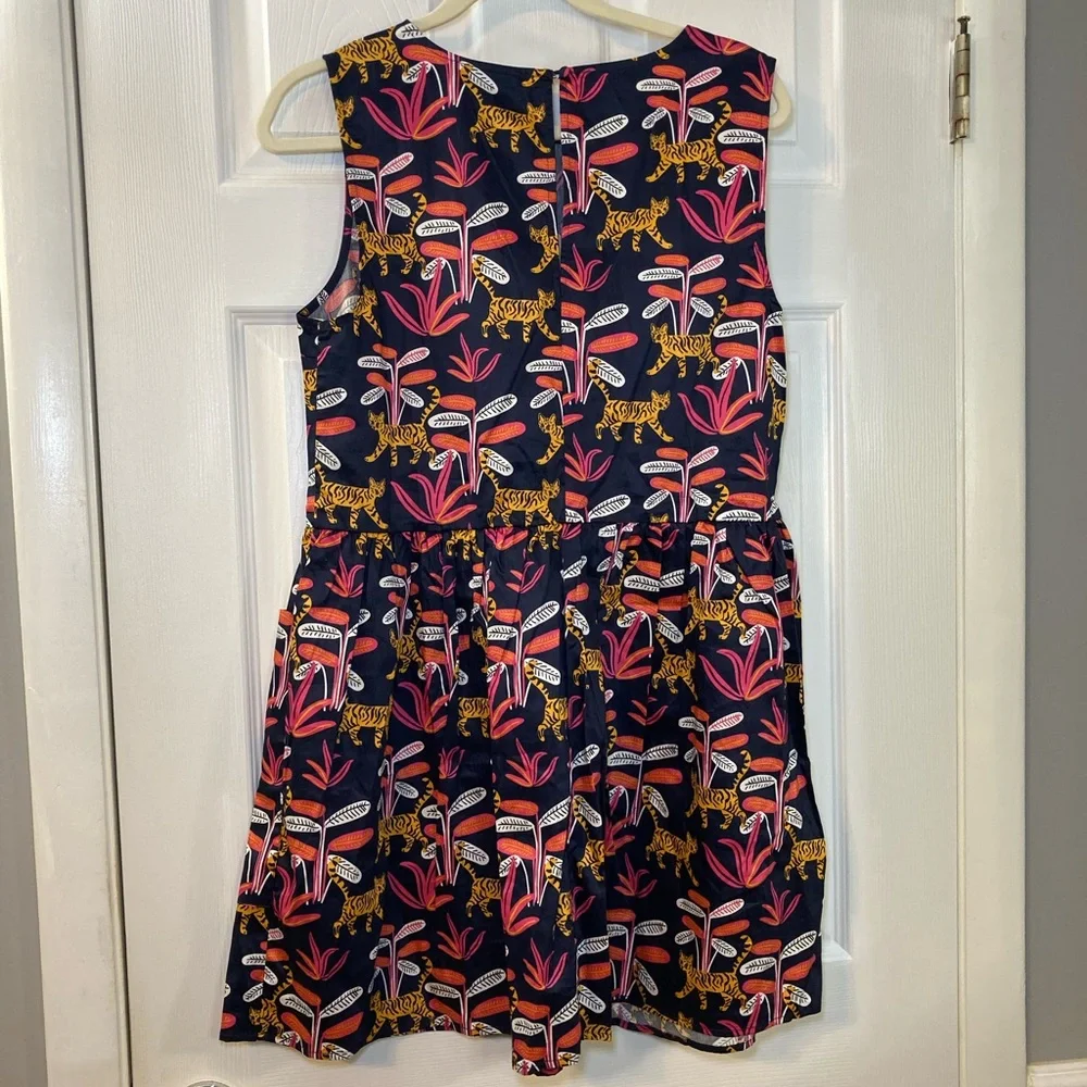 Modcloth Navy Mini Dress with Pink and Yellow Jungle Tiger Print Size M - Picture 2 of 10